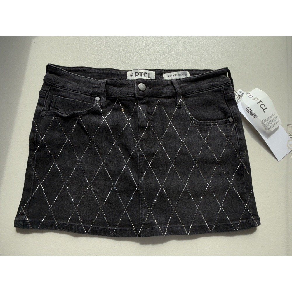 PTCL Ethikal Brand Women's Stretch Embellished Denim Mini Skirt Black‎ Medium